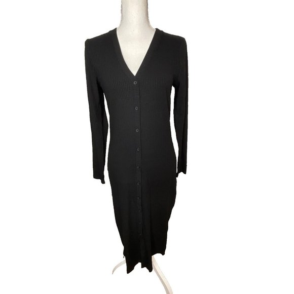 Bar III Women's Long Sleeve Ribbed Bodycon Midi Dress Large Deep Black - Picture 1 of 9